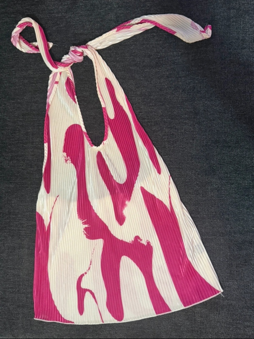 SHEIN Pink & White Halter Pleated Tank Top